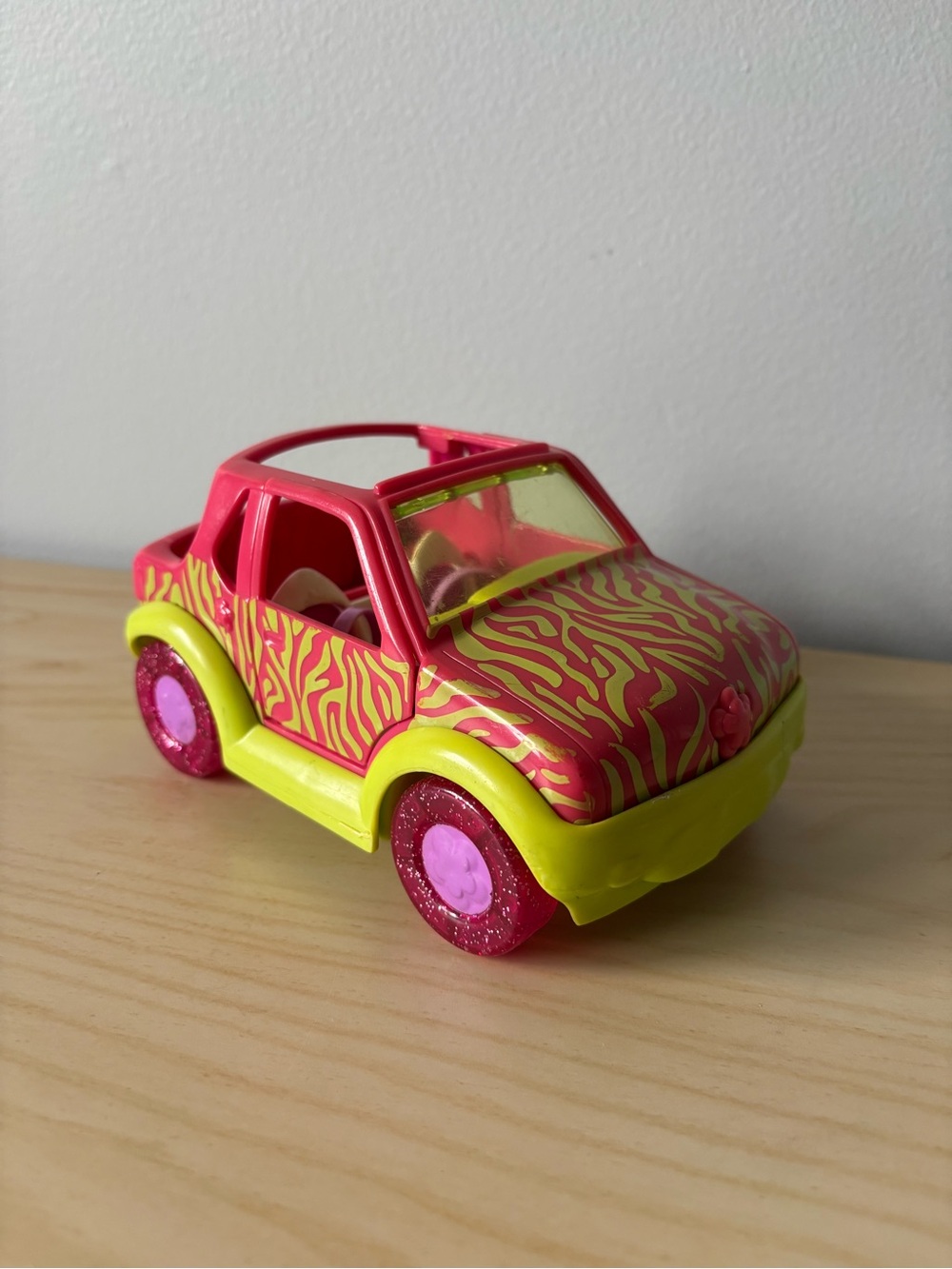Polly Pocket 2001 Pink & Yellow Zebra-Pattern Toy Jeep